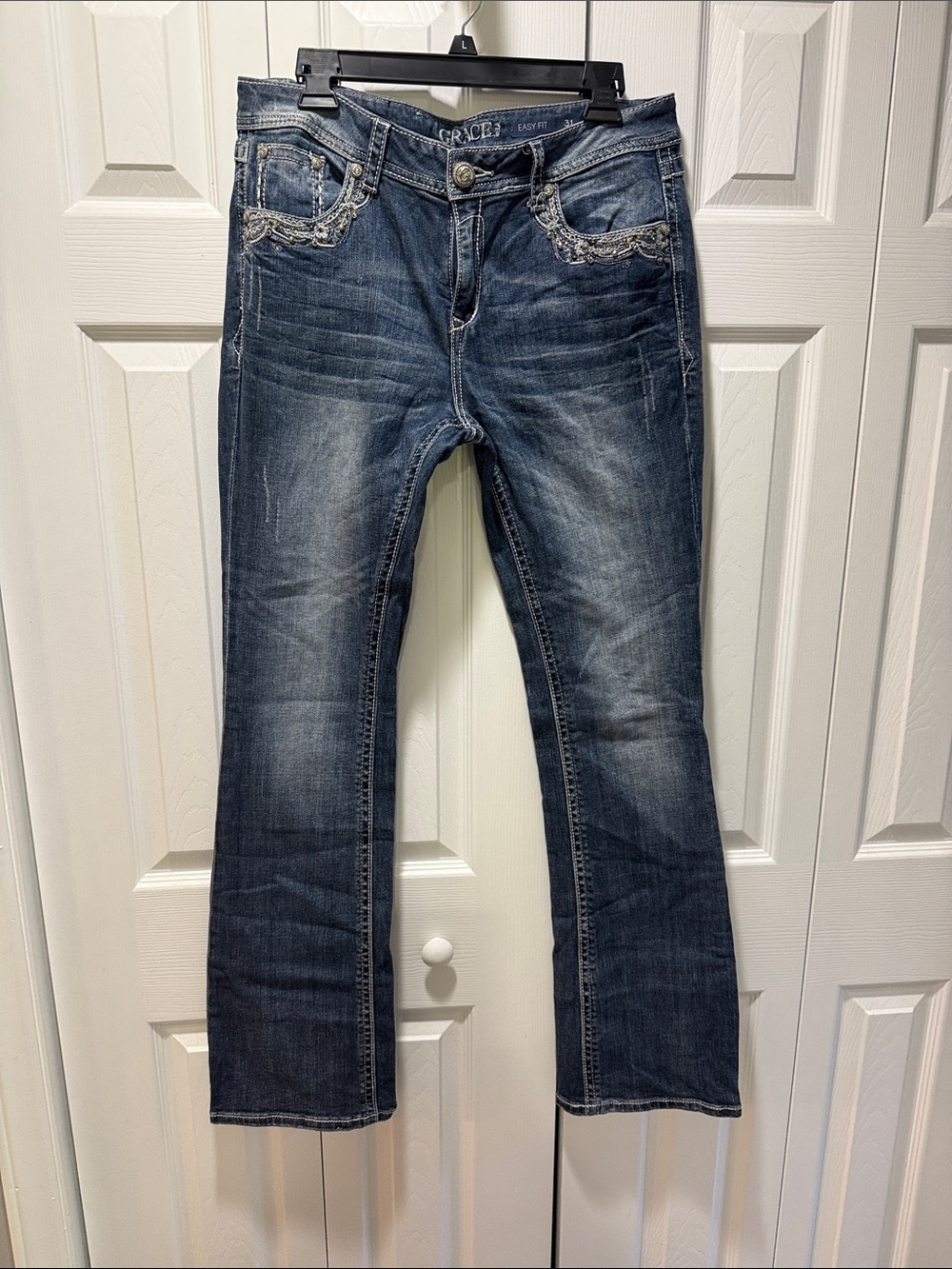 Grace in LA Women's Medium-Dark Wash Embellished Bootcut Jeans